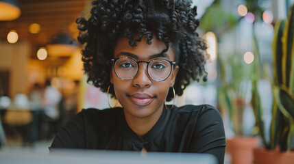 woman using a laptop computer to video chat with friends,, professional image, amazingly composed image, avatar image, in front of a computer, unique design, pictured from the shoulders u
