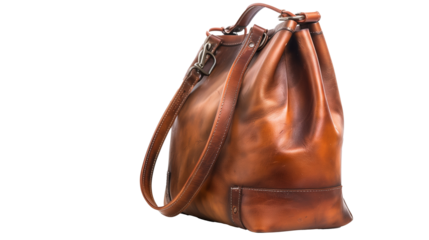 women hand bag made of leather isolated on transparent background, women's purse cut out 