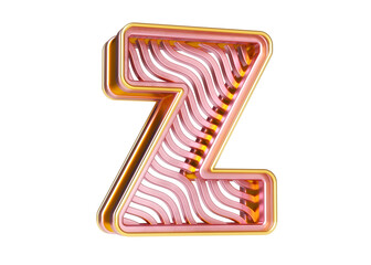 3D letter Z made of pink gold with wavy pattern. High-resolution and realistic fonts great for headers, posters, advertisements or web projects. Highly detailed 3D rendering.