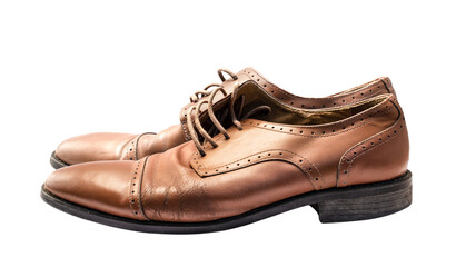 Men's brown leather shoes isolated on transparent background.