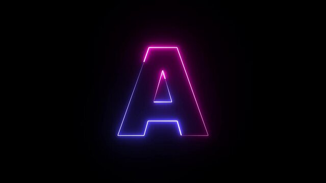 Animated neon letter A. Two-color trendy glowing loop neon alphabet letter A. Educational concept with neon letter