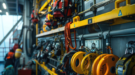 Well-Arranged Safety Gear on Oil Rig Showcasing Industry's Focus on Worker Safety