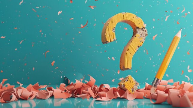 Abstract pencil question mark on blue background with wide mock up place. Answer and education concept. 3D Rendering - Powered by Adobe