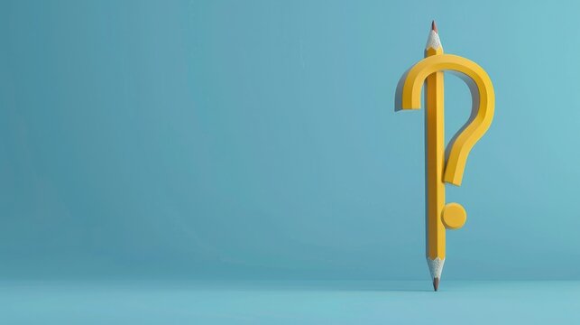 Abstract pencil question mark on blue background with wide mock up place. Answer and education concept. 3D Rendering