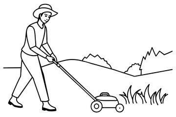 mow hay vector outline illustration