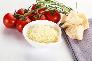 Shredded Italian hard parmesan cheese