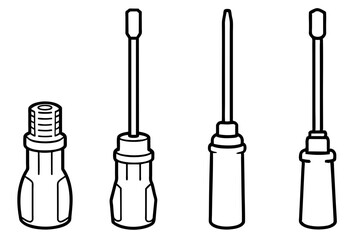 different screwdriver sketch silhouette vector