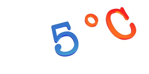 Numeral five with a blue Celsius degree sign on a white background isolate. Temperature, weather, thermometer.