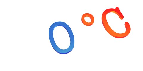 Numeral zero with a blue Celsius degree sign on a white background isolate. Temperature, weather, thermometer.