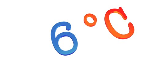 Numeral six with a blue Celsius degree sign on a white background isolate. Temperature, weather, thermometer.