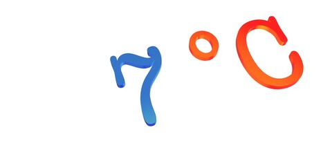 Numeral seven with a blue Celsius degree sign on a white background isolate. Temperature, weather, thermometer.