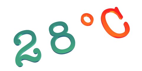Numeral twenty eight with a Celsius degree sign on a white background isolate. Temperature, weather, thermometer.