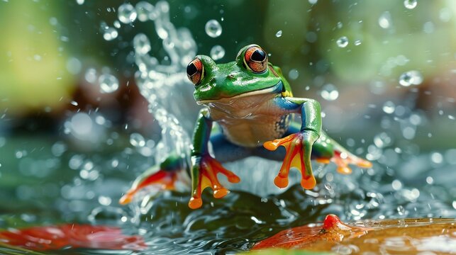 Unique Business Idea: Hosting a Frog Jumping Contest with Water Splashes. Concept Outdoor Event, Fun Competition, Water Activities, Unique Entertainment, Exciting Prizes