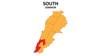 South Map in Lebanon. Vector Map of Lebanon. Regions map of Lebanon.