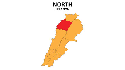 North Map in Lebanon. Vector Map of Lebanon. Regions map of Lebanon.