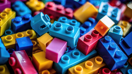 Fototapeta premium Colorful Bricks Spread Across White Surface