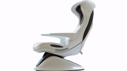 Futuristic office chair with AI support, ergonomic design, isolated white background