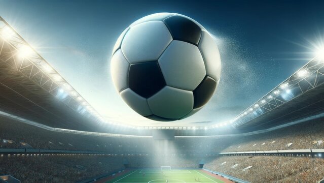 soccer ball above the football stadium