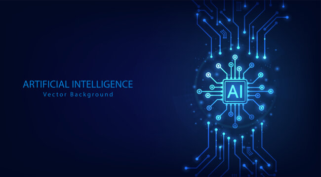 AI chipset on circuit board. Artificial intelligence abstract background. Futuristic technology concept Artificial intelligence. Machine learning and Digital technology design. Vector illustration.