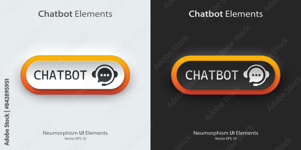 Poster Chatbot sign. A set of black and white round buttons with Chatbot symbols. Icon in trendy neumorphic style. 3D Neumorphism design style for Apps, Websites, Interfaces, and mobile app. UI UX.