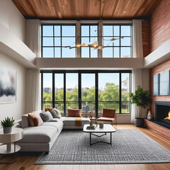 Modern interior in a beautiful house.. Virtual reality has completely transformed interior design. 3D rendering