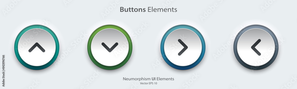Aufkleber direction sign. a set of white round buttons with direction symbols. the arrow up, down, right left 
