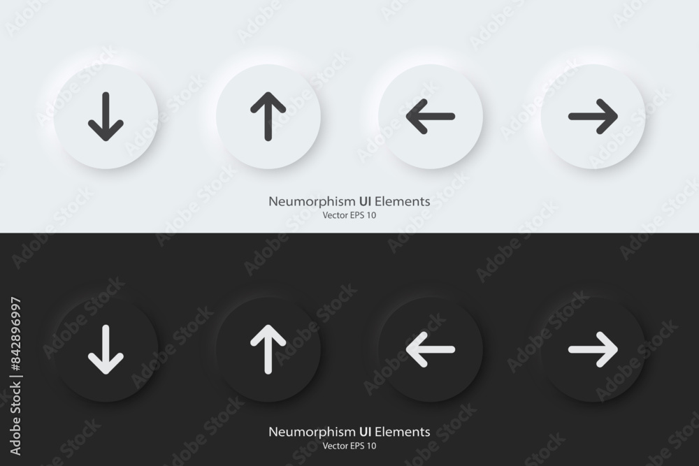Poster direction sign. a set of black and white round buttons with direction symbols. the arrow up, down, r
