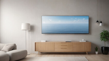 Minimalist Living Room with Ocean View TV