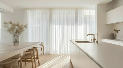 Minimalist Kitchen with Natural Light and Wooden Accents. Generative ai