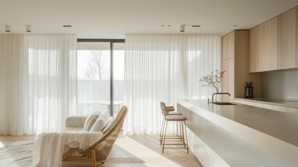 Minimalist Kitchen with Natural Light and Wooden Accents. Generative ai