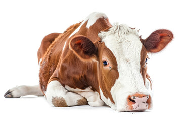 Cow Isolated on White Background - Domestic Bovine Animal