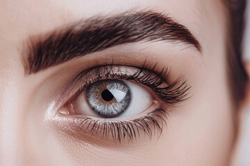 Obraz premium Female Eye with Extreme Long False Eyelashes. Eyelash Extensions. Makeup, Cosmetics, Beauty. Close up, Macro, skin care concept, Beauty concept