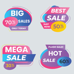 Sale tags collection. Special offer, big sale, discount, best price, mega sale banner set.