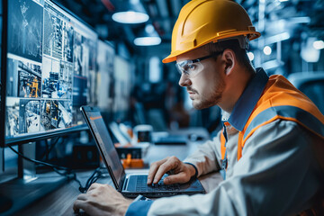 engineering systems. A maintenance engineer checks the system. Control block. Business and professions.