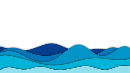 Abstract blue waves paper cut design. Ocean water layer gradation. 3D effect.