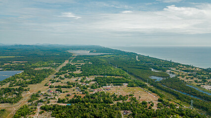 Obraz premium Aerial drone view of greenery countryside scenery with plantation land in Marang, Terengganu, Malaysia