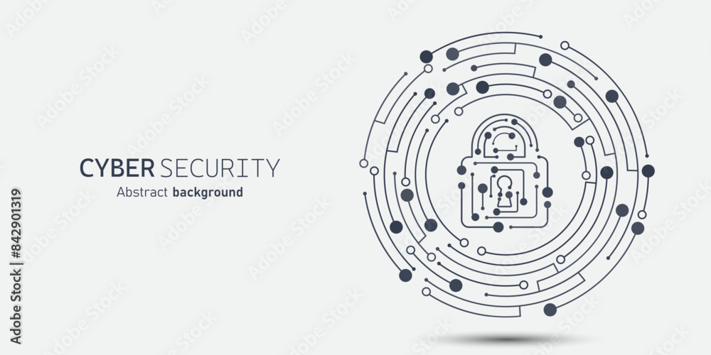 Poster Padlock in the circular circuit. Cyber security technology concept abstract background. Technology data protection system, Internet security and safety information personal, Vector and Illustration.