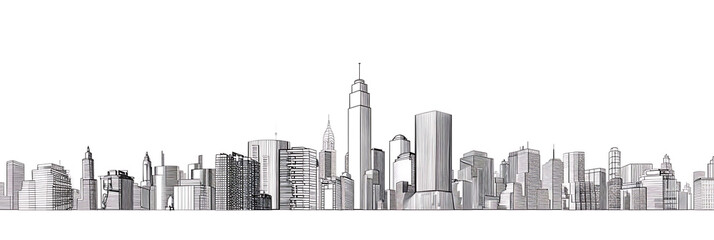 Obraz premium Skyscraper line drawing, panorama wallpaper, the simple beauty of backgrounds for graphics