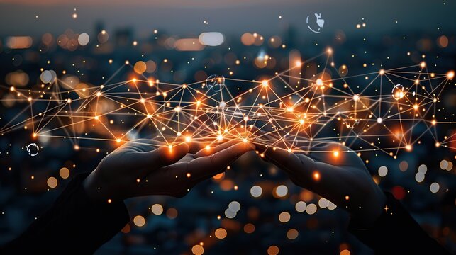 Businessman holding global network connection on social networking and customer data. Generative Ai