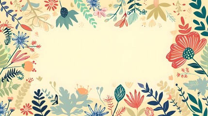 Vibrant Floral Pattern with Blooming Flowers and Lush Greenery