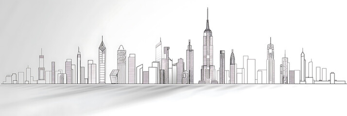 Naklejka premium Skyscraper line drawing, panorama wallpaper, the simple beauty of backgrounds for graphics
