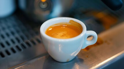 An espresso shot, small but powerful, delivering a quick caffeine boost.