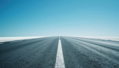 A long straight road disappearing into the horizon under a clear blue sky, symbolizing journey, adventure, and limitless possibilities.