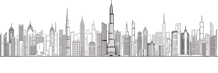 Skyscraper line drawing, panorama wallpaper, the simple beauty of backgrounds for graphics