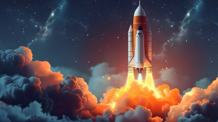 Obraz premium Rocket Launching: Illustrate a rocket launching, isolated on a transparent background. 