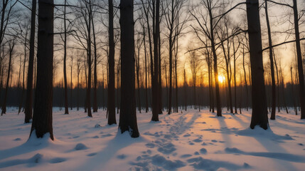 Sunrise over a winter forest