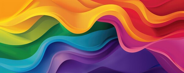 Vibrant multicolored abstract design with flowing wave patterns in a smooth gradient of colors.
