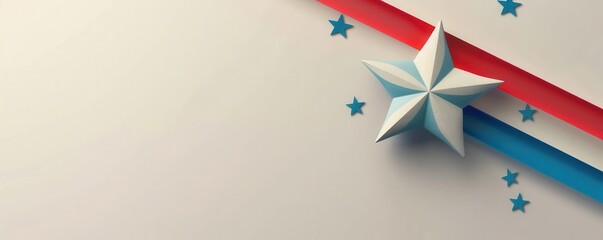 A star with red, white, and blue stripes, on a clean, light gray background with plenty of copy space