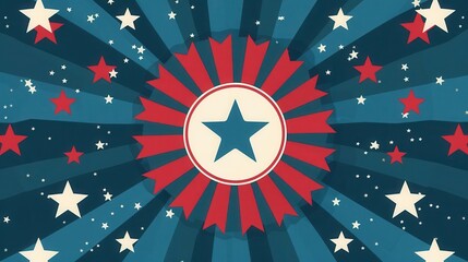 Fototapeta premium A vector icon of an Independence Day badge with the text 4th of July, surrounded by stars, set against a clean background with plenty of copy space