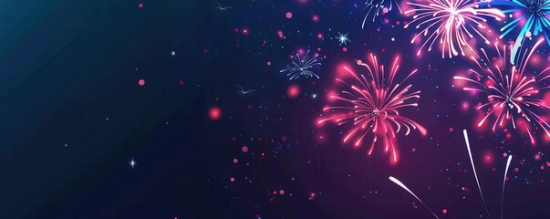 Fototapeta premium A vector icon of fireworks bursting in the sky, on a clean, dark background with ample copy space